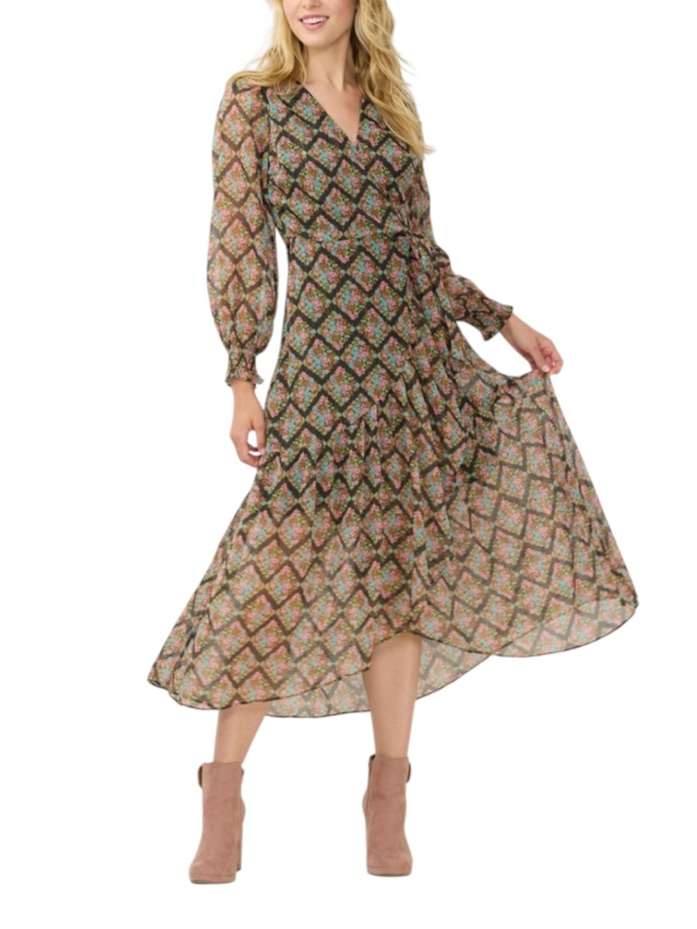 LC Lauren Conrad high-low hem faux-wrap midi dress XS